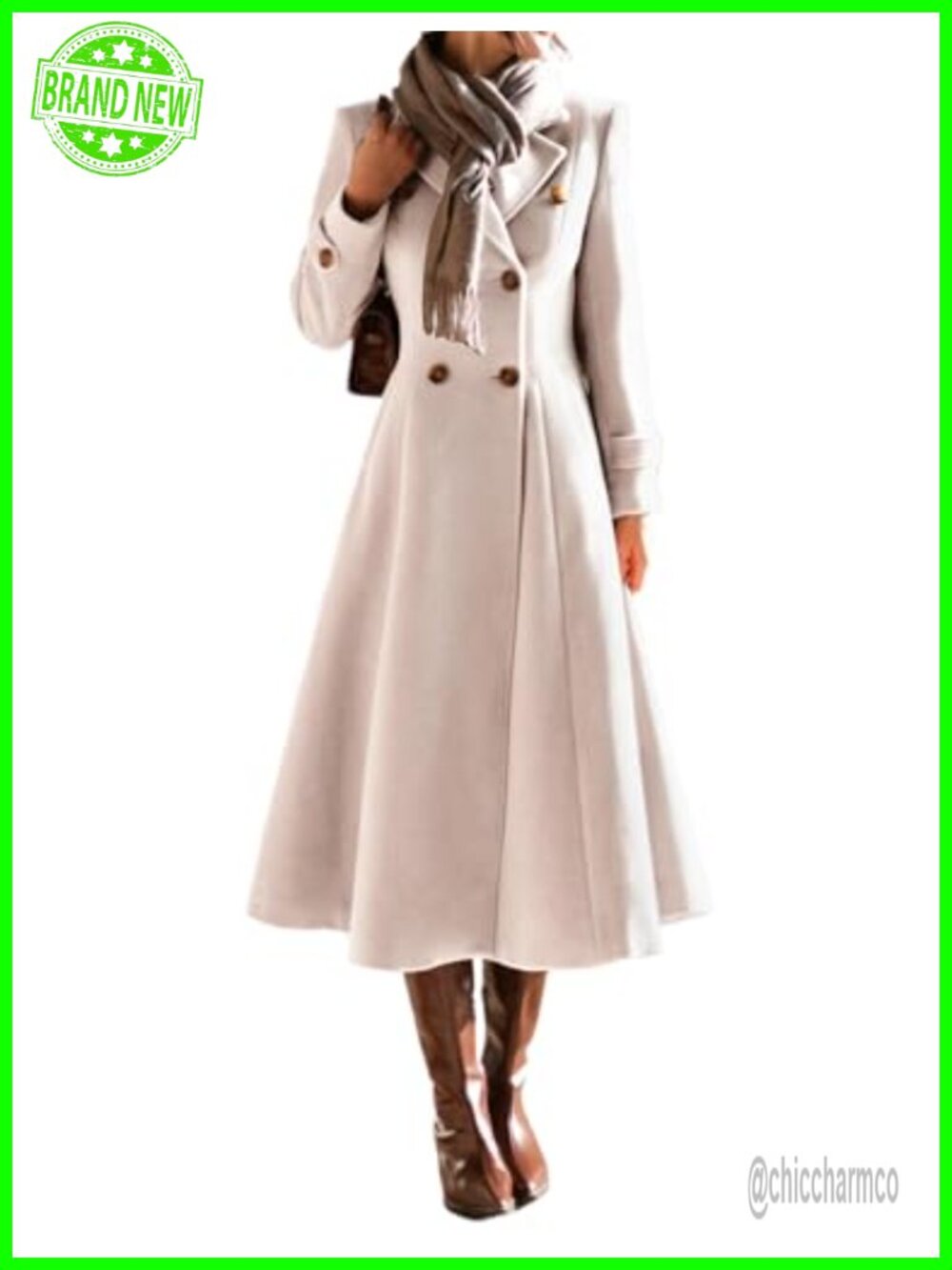 Womens Long Wool Blend Coat Double Breasted Trench Peacoat